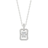 LADIES DANCING DIAMOND PENDANT WITH CHAIN 3/4CT ROUND/EMERALD DIAMOND 14K WHITE GOLD (CENTER STONE EMERALD DIAMOND 1/2CT)