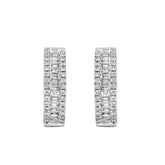 LADIES HOOP EARRINGS 0.50CT ROUND/BAGUETTE DIAMOND 14K WHITE GOLD
