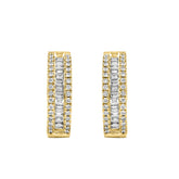 LADIES HOOP EARRINGS 0.50CT ROUND/BAGUETTE DIAMOND 14K YELLOW GOLD
