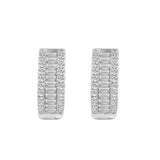 Classic 10K White Gold Round & Baguette Lab Grown Diamond ladies Hoop Earrings 1/2CT (Color F-G -Clarity VS1/VS2)