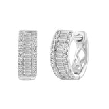 Classic 10K White Gold Round & Baguette Lab Grown Diamond ladies Hoop Earrings 1/2CT (Color F-G -Clarity VS1/VS2)