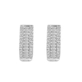 LADIES HOOP EARRINGS 0.40CT ROUND/BAGUETTE DIAMOND 14K WHITE GOLD