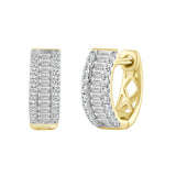 Classic 10K Yellow Gold Round & Baguette Lab Grown Diamond ladies Hoop Earrings 1/2CT (Color F-G -Clarity VS1/VS2)