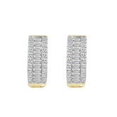 LADIES HOOP EARRINGS 0.40CT ROUND/BAGUETTE DIAMOND 14K YELLOW GOLD