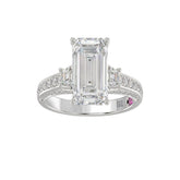 21K PLATINUM LADIES RING WITH 4.00CT TRAPEZOID/ROUND/EMERALD/BAGUETTE DIAMONDS (CENTER STONE EMERALD DIAMOND 3CT)