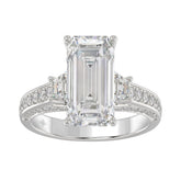 Luxury 14K White Gold Ladies Diamond Ring 4.00CT Round, Emerald & Baguette Diamonds with 3.00CT Emerald Center stone (Color F-G -Clarity VS1/VS2)