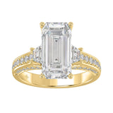 Luxury 14K Yellow Gold Ladies Diamond Ring 4.00CT Round, Emerald & Baguette Diamonds with 3.00CT Emerald Center stone (Color F-G -Clarity VS1/VS2)