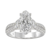 Ladies 14K White Gold ladies Ring Featuring Round Half-Moon & Baguette Diamonds 3.00CT Oval Center stone (Color F-G -Clarity VS1/VS2)