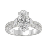 Ladies 14K White Gold ladies Ring Featuring Round Half-Moon & Baguette Diamonds 3.00CT Oval Center stone (Color F-G -Clarity VS1/VS2)