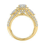 Ladies 14K Yellow Gold 3 1/2CT Featuring Fashion Ring with Round, Pear & Cushion Diamond 2.00CT Cushion Center stone (Color F-G -Clarity VS1/VS2)
