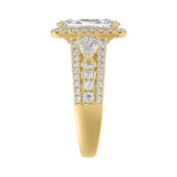 Ladies 14K Yellow Gold 3 1/2CT Featuring Fashion Ring with Round, Pear & Cushion Diamond 2.00CT Cushion Center stone (Color F-G -Clarity VS1/VS2)