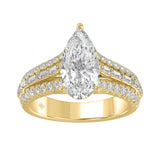 Luxury 14K Yellow Gold Ladies Diamond Ring 2 3/4CT Round Pear & Baguette Diamonds with 2.00CT Pear Center stone (Color F-G -Clarity VS1/VS2)