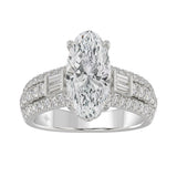 Classic 14K White Gold Ladies Diamond Ring 4.00CT Round Oval & Baguette Diamonds with 3.00CT Oval Center stone (Color F-G -Clarity VS1/VS2)