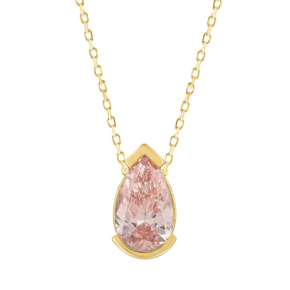ETERNAL BLUSH COLLECTION 1.00CT LADIES SOLITAIRE PENDANT WITH CHAIN PEAR DIAMOND 14K YELLOW GOLD (CENTER STONE PINK PEAR DIAMOND 1CT)