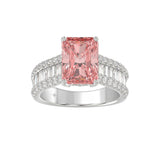 ETERNAL BLUSH COLLECTION 14K WHITE GOLD 4.00CT ROUND / BAGUETTE & PINK RADIANT DIAMOND LADIES RING (CENTER STONE PINK RADIANT DIAMOND 3CT)