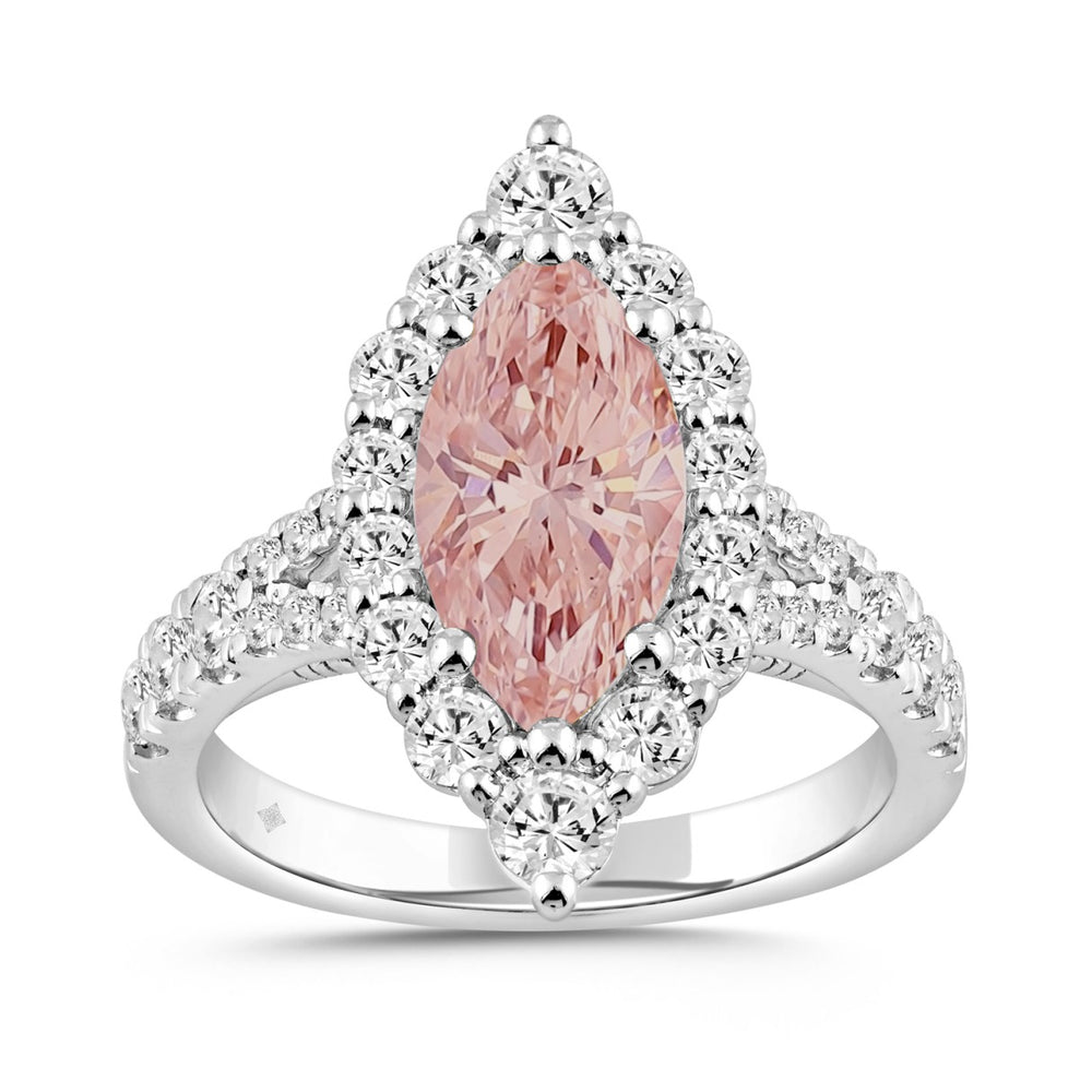 ETERNAL BLUSH COLLECTION 14K WHITE GOLD 3 1/4CT ROUND/MARQUISE DIAMOND LADIES RING (CENTER STONE PINK MARQUISE DIAMOND 2CT)