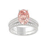 14K WHITE GOLD 4.00CT ROUND/OVAL DIAMOND LADIES BRIDAL SET (CENTER STONE OVAL PINK DIAMOND 3.00CT)