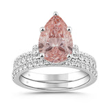 ETERNAL BLUSH COLLECTION 14K WHITE GOLD 3 3/4CT ROUND/ PINK PEAR DIAMOND LADIES BRIDAL SET (CENTER STONE PINK PEAR DIAMOND 3CT)