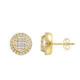 10K YELLOW GOLD 1 1/4CT ROUND/EMERALD DIAMOND LADIES EARRINGS