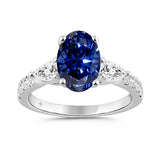 14K WHITE GOLD 3.00CT ROUND/PEAR/OVAL DIAMOND LADIES RING (CENTER STONE BLUE OVAL DIAMOND 2CT)