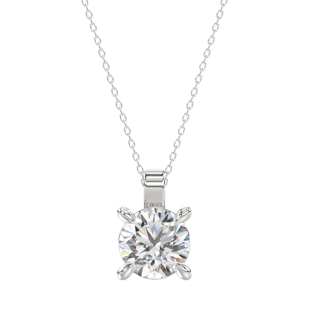 18K WHITE GOLD 1.00CT ROUND DIAMOND SOLITAIRE PENDANT WITH CHAIN (TALON CLAWS LOCK)