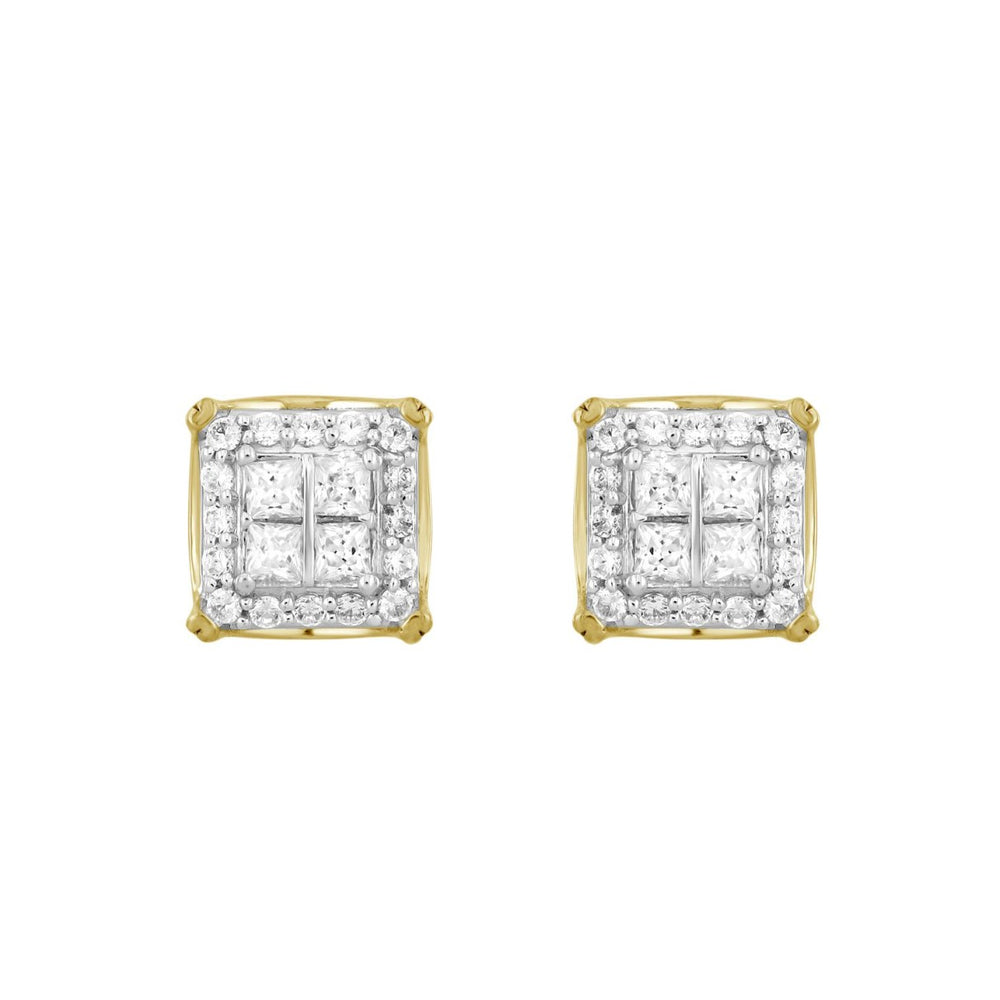 10K YELLOW GOLD 1.00CT ROUND/PRINCESS DIAMOND LADIES EARRINGS