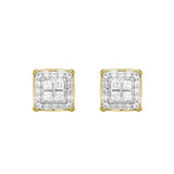 10K YELLOW GOLD 1.00CT ROUND/PRINCESS DIAMOND LADIES EARRINGS