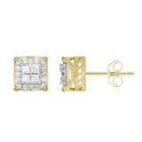 10K YELLOW GOLD 1.00CT ROUND/PRINCESS DIAMOND LADIES EARRINGS