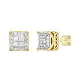 10K YELLOW GOLD 1.00CT ROUND/PRINCESS DIAMOND LADIES EARRINGS