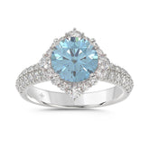 14K WHITE GOLD 2 3/4CT ROUND DIAMOND LADIES RING (CENTER STONE BLUE ROUND DIAMOND 2CT)