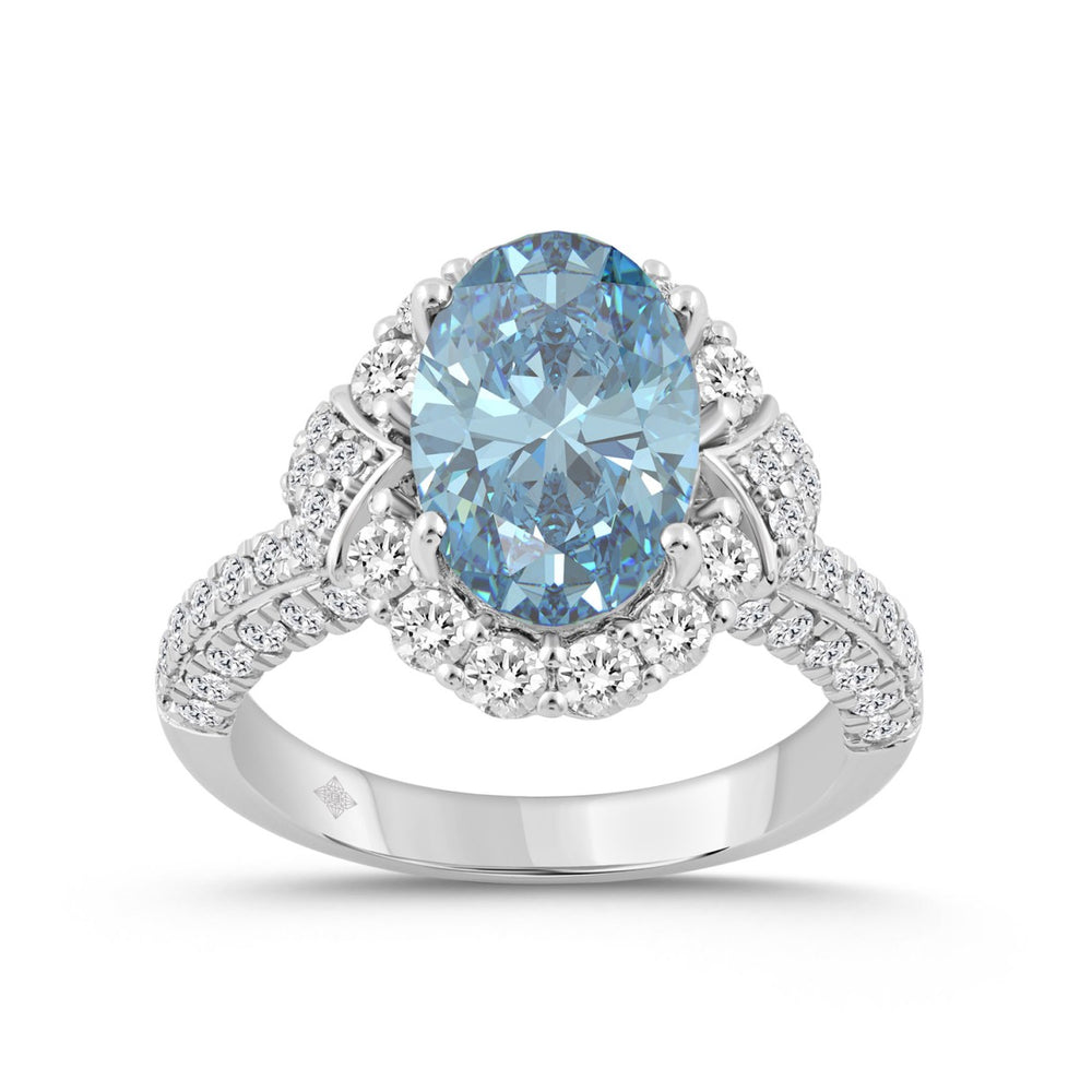 14K WHITE GOLD 4 1/2CT ROUND/OVAL DIAMOND LADIES RING (CENTER STONE BLUE OVAL DIAMOND 3CT)