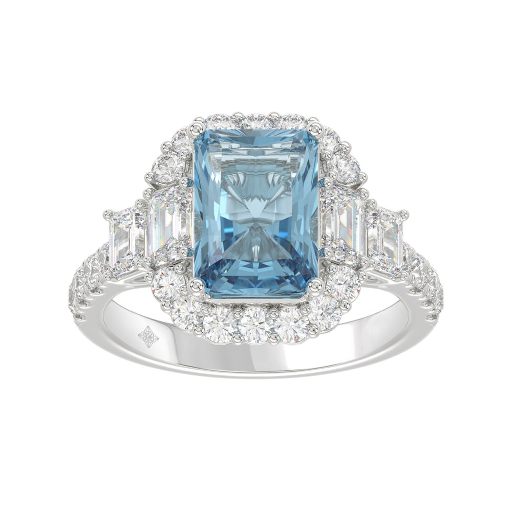 14K WHITE GOLD 4 1/2CT ROUND/EMERALD DIAMOND LADIES RING (CENTER STONE EMERALD BLUE DIAMOND 3.00CT)