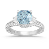 14K WHITE GOLD 4 1/4CT ROUND/CUSHION/TRAPEZOID DIAMOND LADIES RING (CENTER STONE BLUE CUSHION DIAMOND 3CT)
