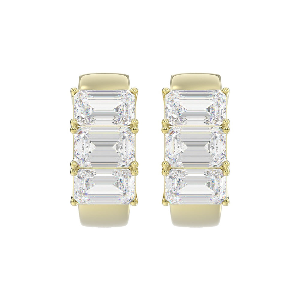 14K YELLOW GOLD 3.00CT EMERALD DIAMOND HOOPS EARRING