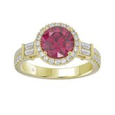 14K YELLOW GOLD 2 1/2CT ROUND/BAGUETTE DIAMOND LADIES RING (CENTER STONE ROUND RUBY DIAMOND 2CT)