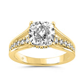 14K YELLOW GOLD 2 1/2CT ROUND/CUSHION DIAMOND LADIES RING (CENTER STONE CUSHION DIAMOND 2CT)