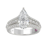 14K WHITE GOLD 2 3/4CT ROUND/BAGUETTE/PEAR DIAMOND LADIES RING (CENTER STONE PEAR DIAMOND 2CT)