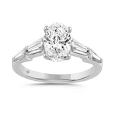 14K WHITE GOLD 3 3/4CT OVAL/BAGUETTE DIAMOND LADIES RING (CENTER STONE OVAL DIAMOND 3CT)