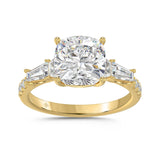 14K YELLOW GOLD 4.00CT ROUND/CUSHION/TRAPEZOID/HALF TAPER BAGUETTE DIAMOND LADIES RING (CENTER STONE CUSHION DIAMOND 3CT)