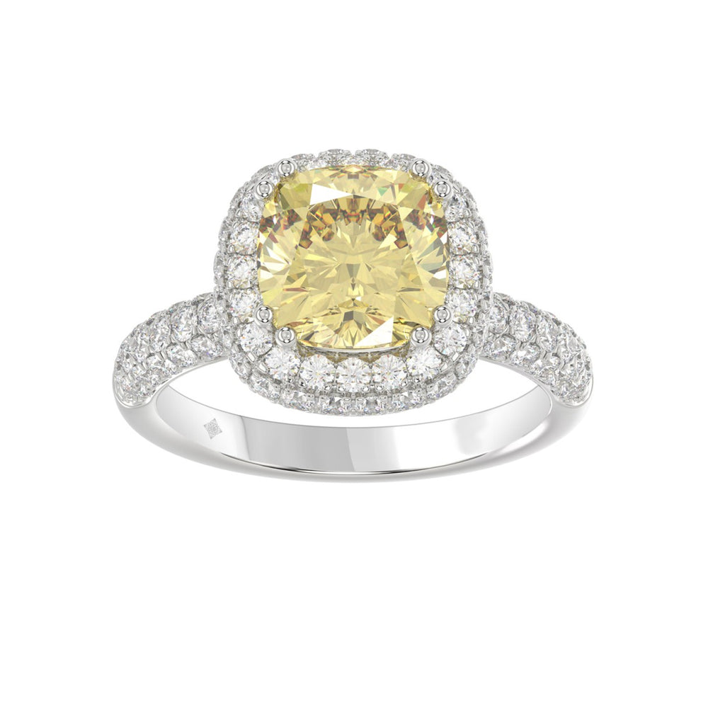 14K WHITE GOLD 4.00CT ROUND/YELLOW CUSHION DIAMOND LADIES RING (CENTER STONE CUSHION YELLOW DIAMOND 3.00CT)