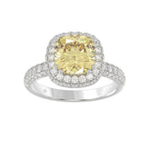 14K WHITE GOLD 4.00CT ROUND/YELLOW CUSHION DIAMOND LADIES RING (CENTER STONE CUSHION YELLOW DIAMOND 3.00CT)