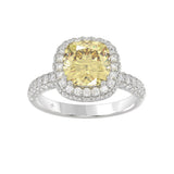 14K WHITE GOLD 4.00CT ROUND/YELLOW CUSHION DIAMOND LADIES RING (CENTER STONE CUSHION YELLOW DIAMOND 3.00CT)