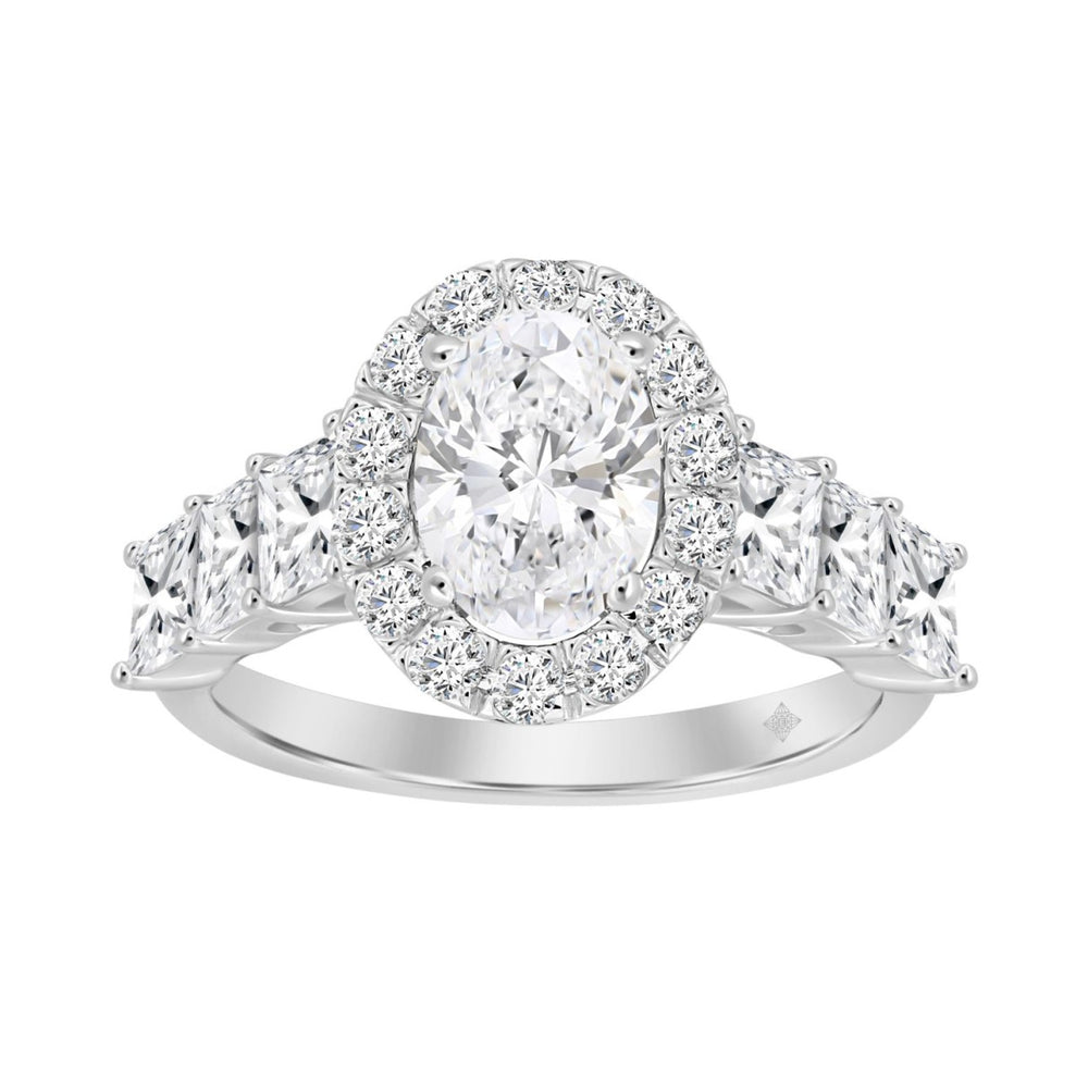 14K WHITE GOLD 3 1/10CT ROUND/PRINCESS DIAMOND LADIES RING (CENTER STONE OVAL DIAMOND 1 1/4CT)