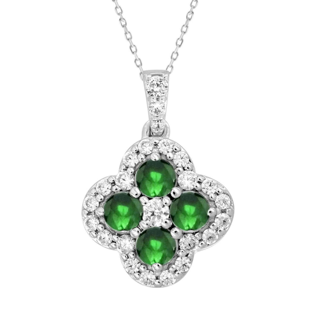14K WHITE GOLD 1 1/3CT ROUND/EMERALD DIAMOND LADIES PENDANT (GREEN EMERALD 4 STONE)