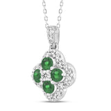 14K WHITE GOLD 1 1/3CT ROUND/EMERALD DIAMOND LADIES PENDANT (GREEN EMERALD 4 STONE)