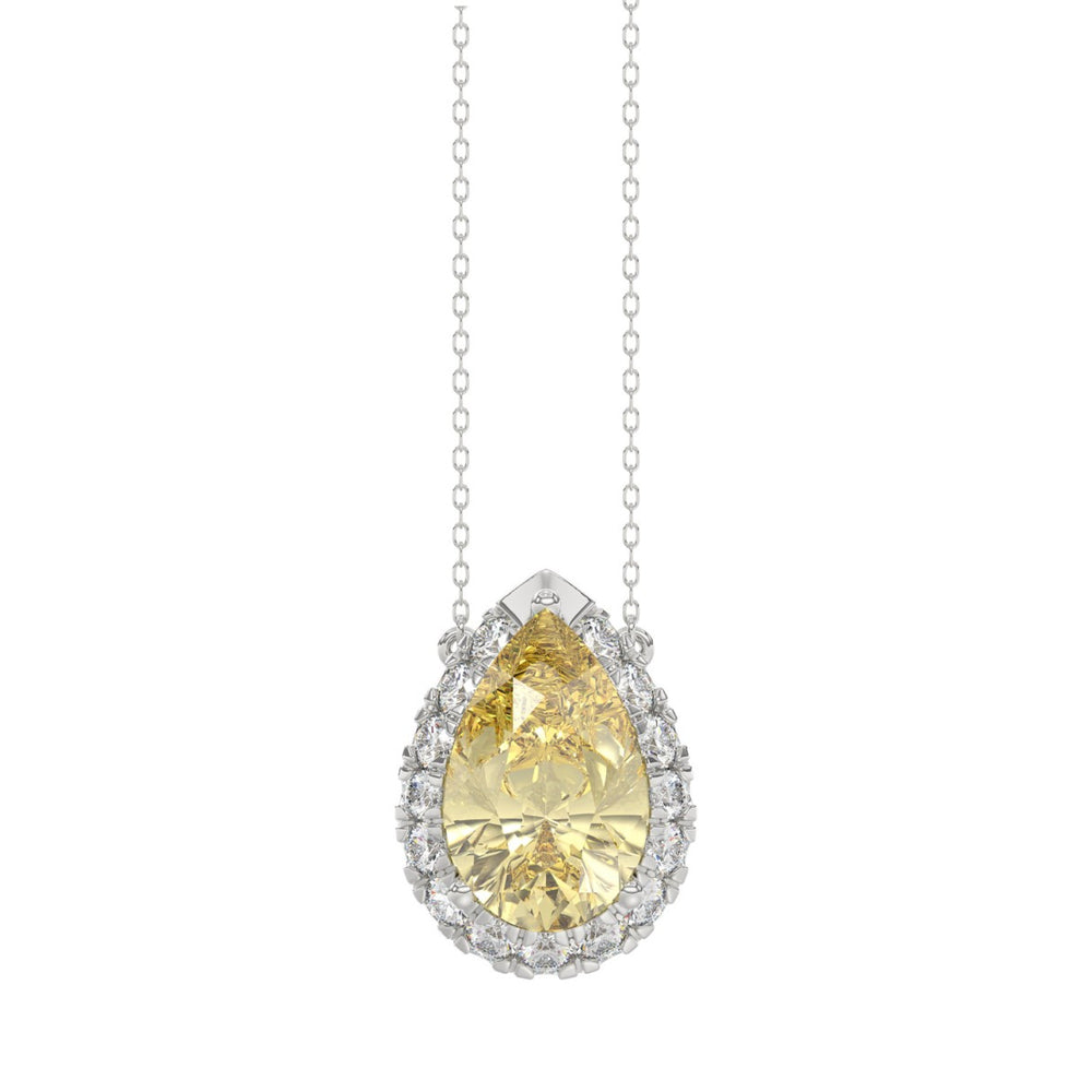 14K WHITE GOLD 1 3/4CT ROUND/YELLOW PEAR DIAMOND LADIES PENDANT WITH CHAIN (CENTER STONE PEAR DIAMOND 1 1/2CT)