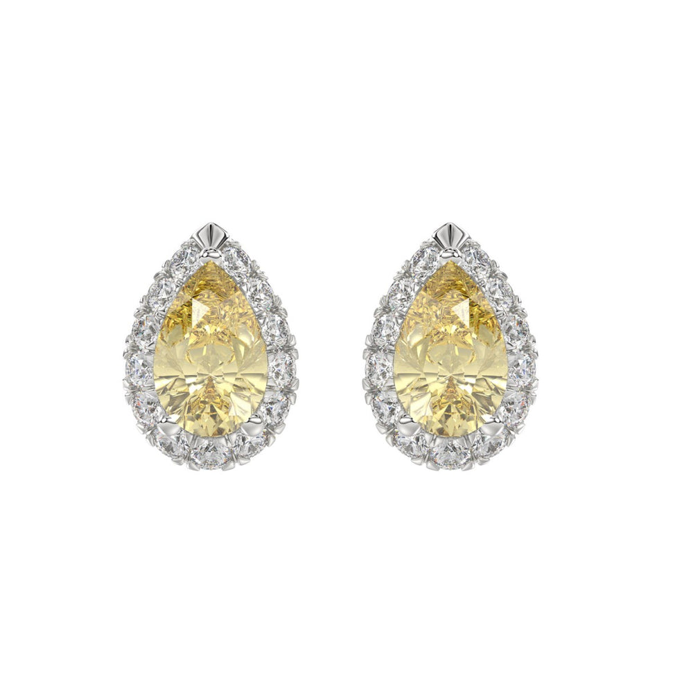 14K WHITE/YELLOW GOLD 2 1/2CT ROUND/YELLOW PEAR DIAMOND LADIES EARRING (CENTER STONE PEAR DIAMOND 1CT)