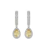 14K WHITE GOLD 2 3/4CT ROUND/YELLOW PEAR DIAMOND LADIES HOOP EARRINGS