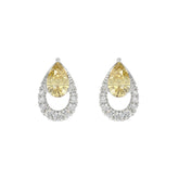 14K WHITE GOLD 2 1/2CT ROUND/YELLOW PEAR DIAMOND LADIES EARRINGS