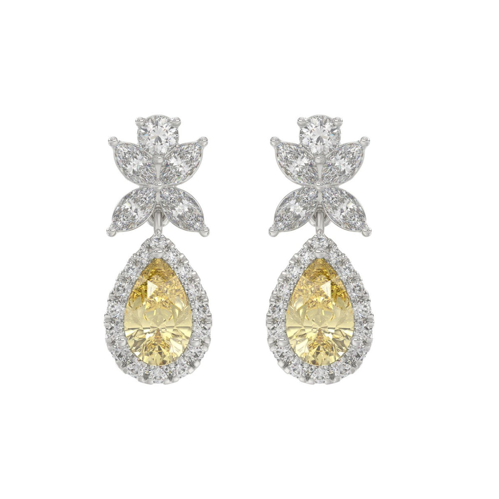 14K WHITE GOLD 3 1/2CT ROUND/YELLOW PEAR/MARQUISE DIAMOND LADIES EARRINGS